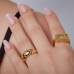 Anillo Acero Liso Anillo Acero Cuadrícula de rombo Bañado Oro y Bañado Plata