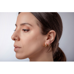 Silver Earrings Hoop Earrings with Balls - 15 mm - Gold plated and Rhodium Silver