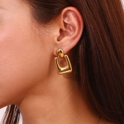 Pendiente Acero Liso Pendientes Acero Picaporte - 33*20 mm - Color Oro y Plata