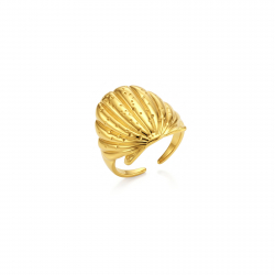 Ringe Glattes Edelstahl Glatter Offener Ring - Gehämmertes Muschel - 21 mm - Farbe Gold und Stahl