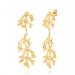 Ohrringe Glattes Edelstahl Ohrringe lang Stahl - Koralle - 75 mm - Goldfarbe und Stahlfarbe
