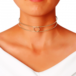 Collar Acero Liso Choker Rígido - Nudo Doble 11cm - Acero Bañado Oro