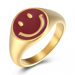 Steel Rings Smiley Steel Ring - Enamel Garnet 12mm -