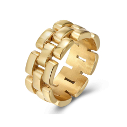 Steel Rings Steel Ring - Brick 8mm - Gold Plated