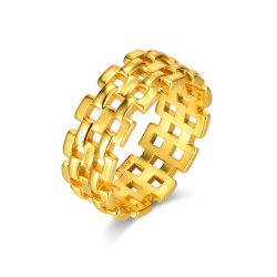 Steel Rings Steel Ring - Bricks 8mm - Gold Plated