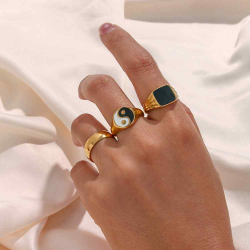Steel Rings Steel Ring - Enamel Yin Yang - 13mm - Gold Plated