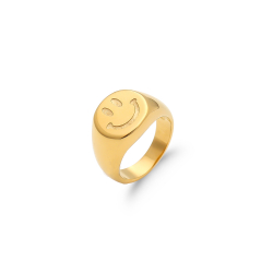 Anillo Acero Liso Anillo Acero - Smiley - 13mm - Bañado Oro