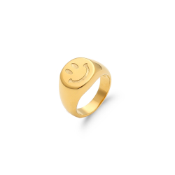 Ringe Glattes Edelstahl Ring Edelstahl - Smiley - 13 mm - Vergoldet