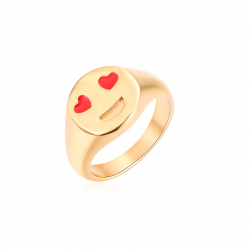 Steel Rings Steel Ring - Enamel Heart Smiley - 11.5mm - Gold Plated