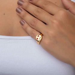 Steel Rings Steel Ring - Enamel Heart Smiley - 11.5mm - Gold Plated