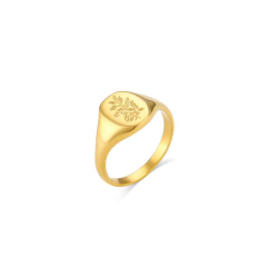 Anillo Acero Liso Anillo Acero - Hojas de té - Bañado Oro