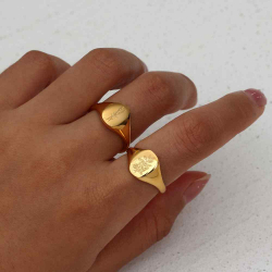 Anillo Acero Liso Anillo Acero - Hojas de té - Bañado Oro