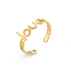 Steel Rings Open Steel Ring - LOVE - Gold Plated