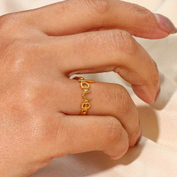 Steel Rings Open Steel Ring - LOVE - Gold Plated