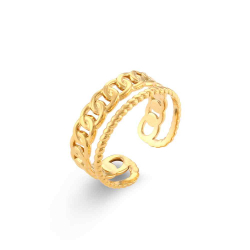 Steel Rings Open Steel Ring - Double Link - Gold Plated