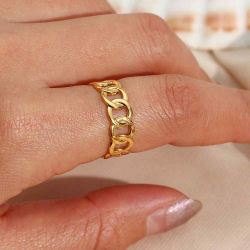 Bagues Argent Lisse Bague Acier Ouverte - Maillon - Dorure Or