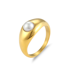 Steel Rings Steel Ring - Pearl - Gold Plated