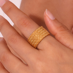 Steel Rings Steel Ring - Woven 12,50mm - Gold color y Steel