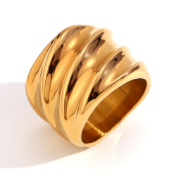 Ringe Glattes Edelstahl Stahlring - Welle - Goldfarbe und Stahlfarbe