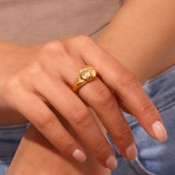 Ringe Glattes Edelstahl Ring aus gehämmertem Stahl - 12 mm- Goldfarben und Stahl