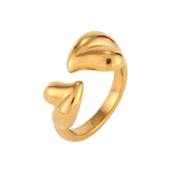 Anillo Acero Liso Anillo Acero Doble Corazons - 11 mm - Color Oro y Color Plata