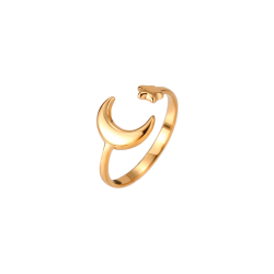Anillo Acero Liso Anillo Acero Dedo del Pie - Abierto - Luna y Estrella - Color Oro