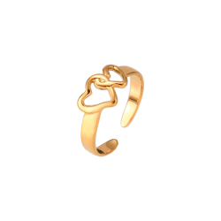 Anillo Acero Liso Anillo Acero Dedo del Pie - Abierto - Dos Corazon - Color Oro y Color Plata