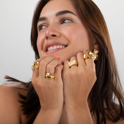 Steel Rings Steel Ring - Hammered 14 mm - Gold and Steel