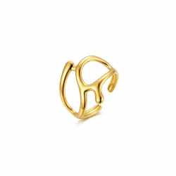 Ringe Glattes Edelstahl Offener, schlichter Ring – Koralle – 20 mm – Gold- und Stahlfarben