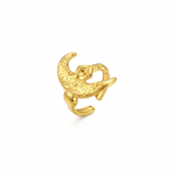 Ringe Glattes Edelstahl Offener, schlichter Ring – Mond – 23 mm – Gold und Stahl