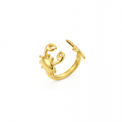 Steel Rings Smooth Open Ring - Starfish and Crab - 21 mm - Gold and Steel Color