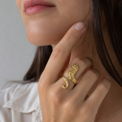Anillo Acero Liso Anillo Liso Abierto - Caballito del Mar - 37 mm - Color Oro y Acero