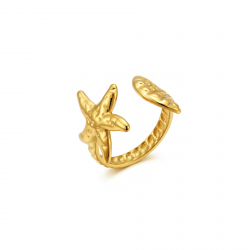 Steel Rings Smooth Open Ring - Starfish and Shell - 16 mm - Gold and Steel Color