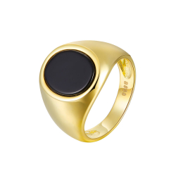 Bagues Acier Minéral Bague Acier - Minéral Onyx de couleur Noire - 10x13 mm - Dorure Or