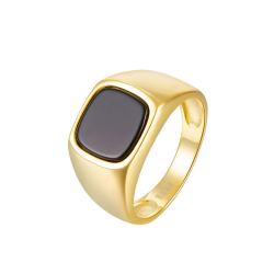 Steel Stones Rings Steel Square Ring - Black Onyx - 10 mm - Gold Plated