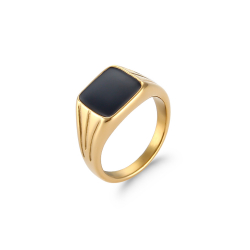 Steel Stones Rings Steel Square Ring - Black Onyx - 12 mm - Gold Plated