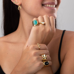 Steel Stones Rings Mineral Steel Ring - Oval - Gold Plated