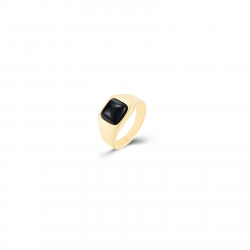 Ringe Edelstahl Minerale Pinky-Ring Edelstahl Mineral Schwarzer Onyx - Goldfarben