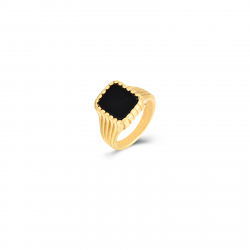 Steel Stones Rings Steel Ring - Mineral Black Onyx Square - 14 mm - Color Gold