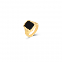 Ringe Edelstahl Minerale Ring Edelstahl - Mineral Schwarzer Onyx Rechteckig - 14 mm - Goldfarben