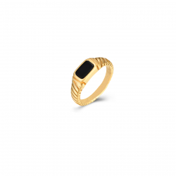 Bagues Acier Minéral Bague Acier Rayé - Minéral Onyx de couleur Noire - 6 mm - Couleur Or