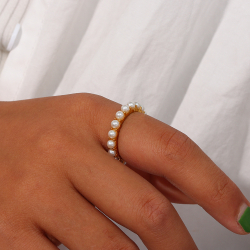 Steel Stones Rings Steel Ring Minerals - pearl simile - Gold color