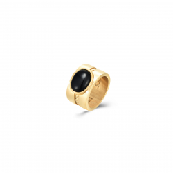 Bagues Acier Minéral Bague Acier Minéral - Onyx Noir et Malachite - 12 mm - Doré