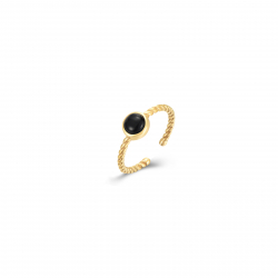 Steel Stones Rings Steel Open Adjustable Ring - Round Mineral - 7 mm - Gold Color