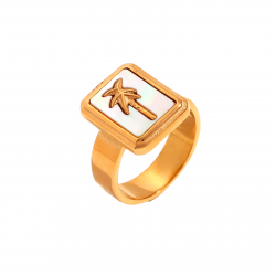 Steel Stones Rings Steel Ring - Palm Tree 15,50*12mm - Gold Plated