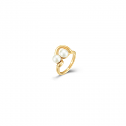 Steel Stones Rings Mineral Steel Ring - Cultured Pearl - 10 mm - Gold Colour and Silver Colour