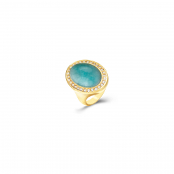 Steel Stones Rings Steel Mineral Ring - Amazonite Oval - Gold Plated