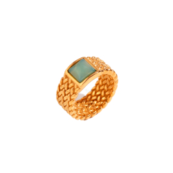 Steel Rings Mineral Steel Ring - Chalcedony 12,50mm - Gold color and steel color