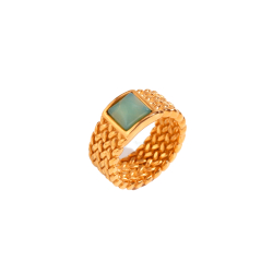 Ringe Glattes Edelstahl Mineralstahlring - Chalcedon 12,50mm - Goldfarbe und Stahlfarbe