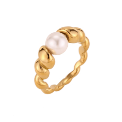 Ringe Edelstahl Minerale Ring aus gedrehtem Stahl - simulierte Perle - 7,5 mm - Farbe Gold und Stahl
